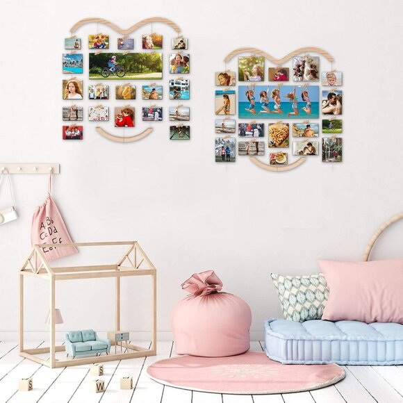 New Wood Picture Frame Collage with 30 Clips - Picture 2 of 9